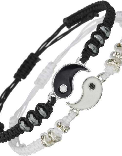 Best Friend Bracelets for 2 Matching Yin Yang Adjustable Cord Bracelet for Bff Friendship Relationship Boyfriend Girlfriend Valentines Gift