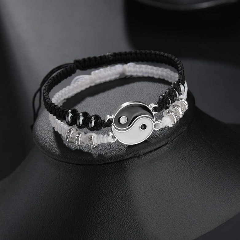 Best Friend Bracelets for 2 Matching Yin Yang Adjustable Cord Bracelet for Bff Friendship Relationship Boyfriend Girlfriend Valentines Gift - Image 2