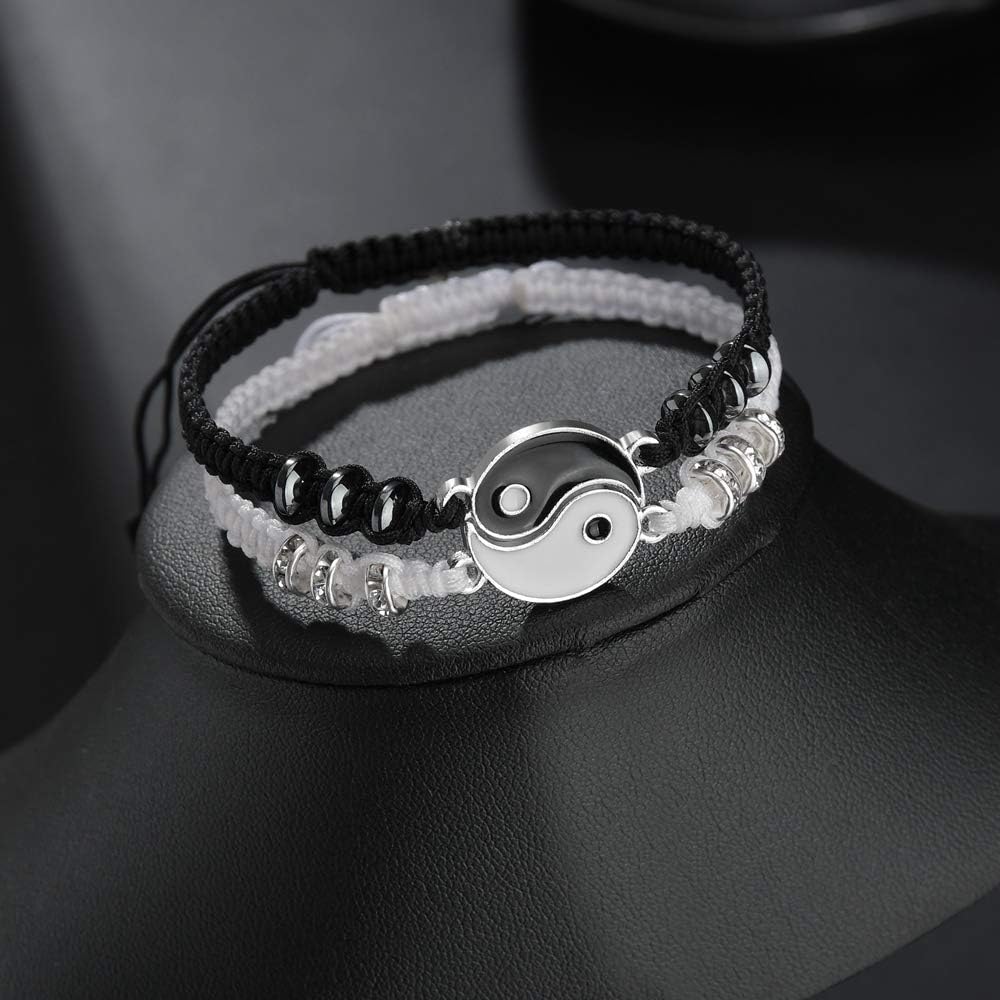 Best Friend Bracelets for 2 Matching Yin Yang Adjustable Cord Bracelet for Bff Friendship Relationship Boyfriend Girlfriend Valentines Gift - Image 2