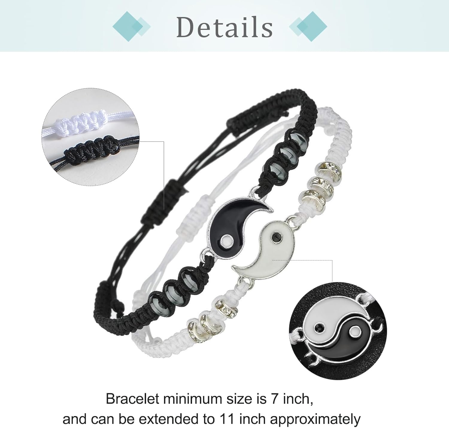 Best Friend Bracelets for 2 Matching Yin Yang Adjustable Cord Bracelet for Bff Friendship Relationship Boyfriend Girlfriend Valentines Gift - Image 5