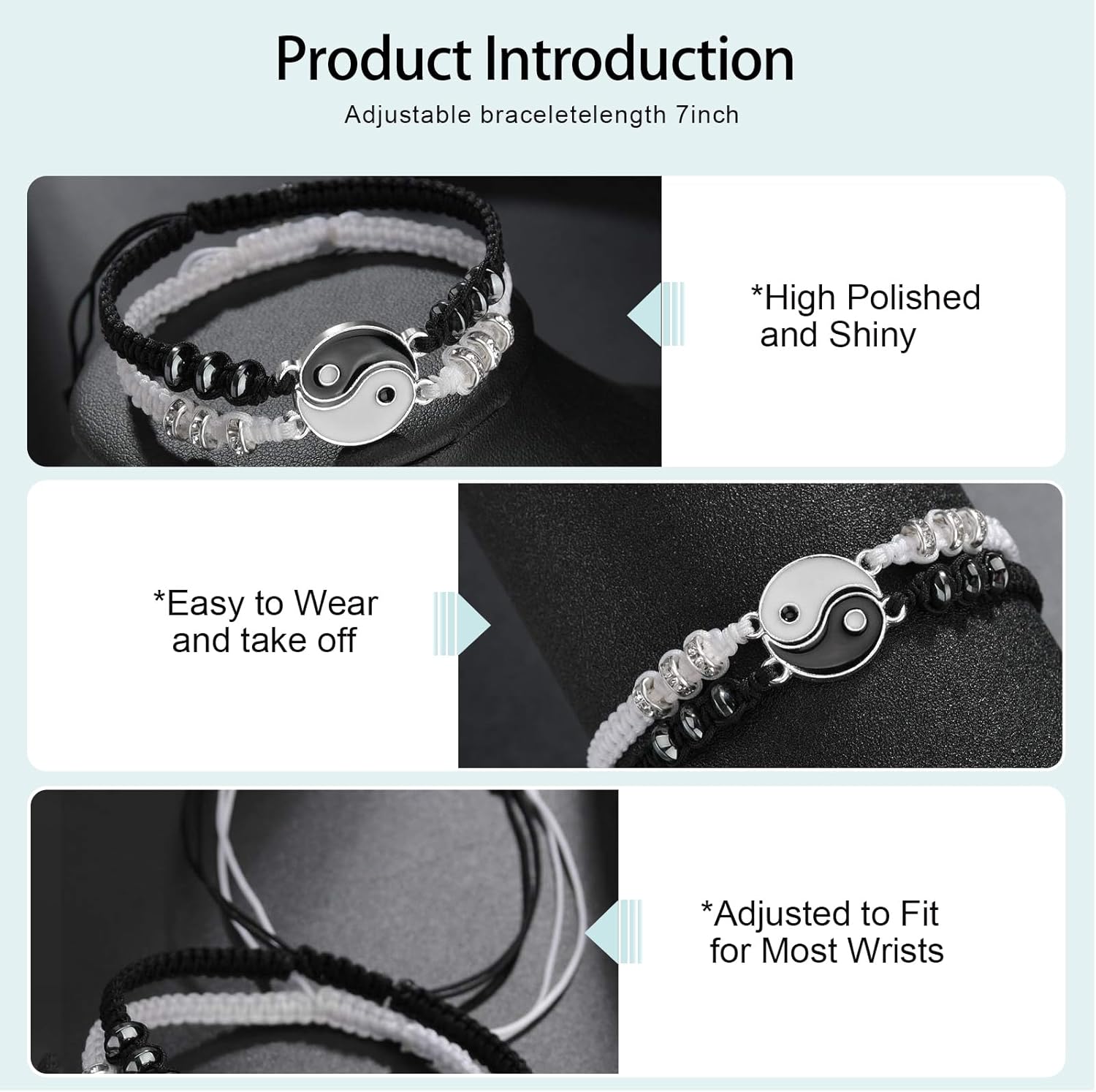 Best Friend Bracelets for 2 Matching Yin Yang Adjustable Cord Bracelet for Bff Friendship Relationship Boyfriend Girlfriend Valentines Gift - Image 7