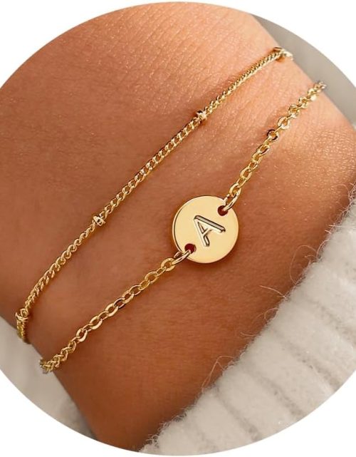 Gold Bracelets for Women Trendy - Mothers Day Gifts 18K Gold Plated Letter Initial Bracelet Dainty Disc Letter D Initial Bracelets for Women Personalized Mothers Day Gifts for Mom From Daughter