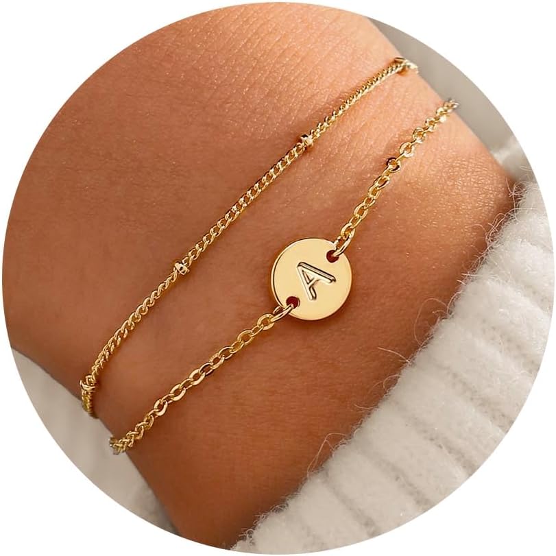 Gold Bracelets for Women Trendy - Mothers Day Gifts 18K Gold Plated Letter Initial Bracelet Dainty Disc Letter D Initial Bracelets for Women Personalized Mothers Day Gifts for Mom From Daughter