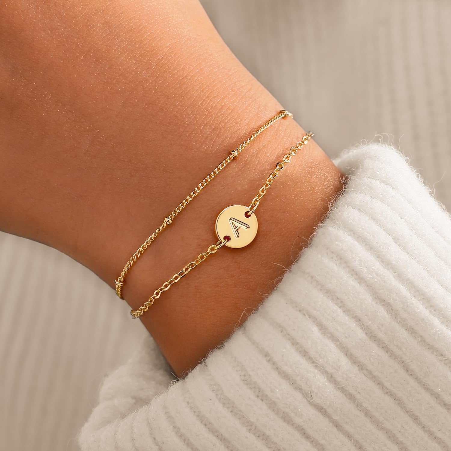 Gold Bracelets for Women Trendy - Mothers Day Gifts 18K Gold Plated Letter Initial Bracelet Dainty Disc Letter D Initial Bracelets for Women Personalized Mothers Day Gifts for Mom From Daughter - Image 2