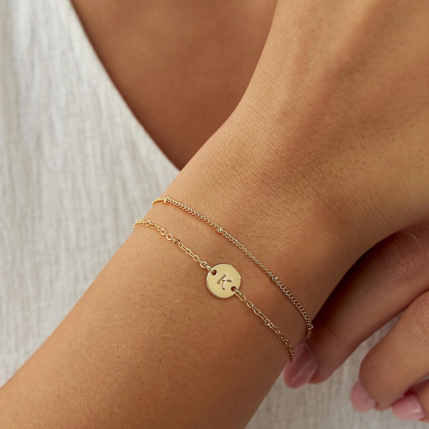 Gold Bracelets for Women Trendy - Mothers Day Gifts 18K Gold Plated Letter Initial Bracelet Dainty Disc Letter D Initial Bracelets for Women Personalized Mothers Day Gifts for Mom From Daughter - Image 3