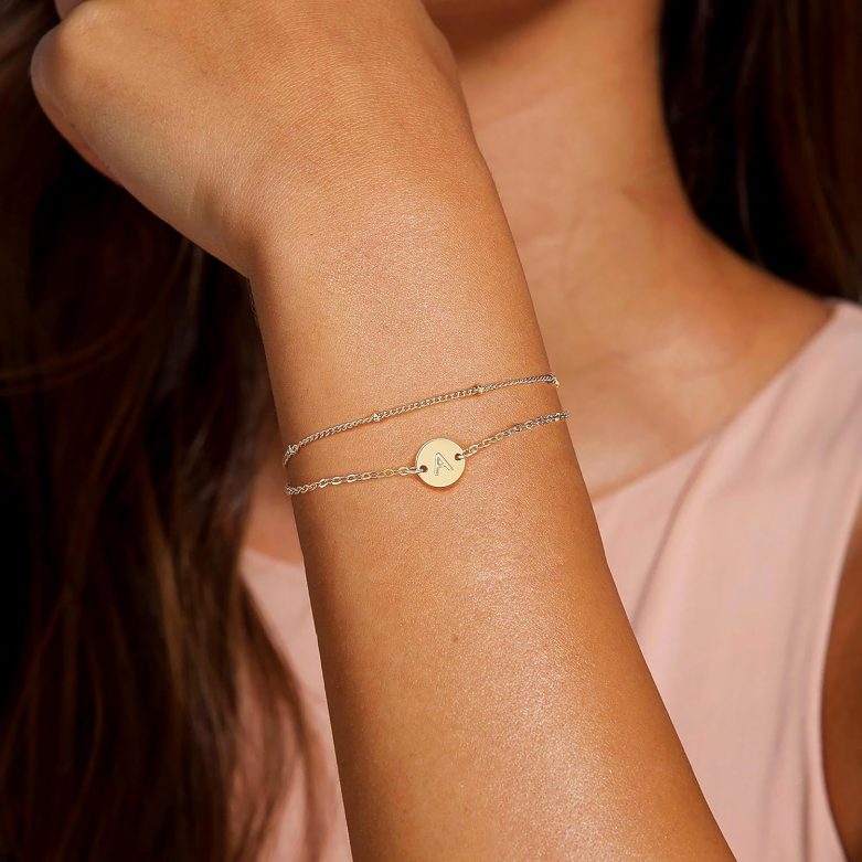 Gold Bracelets for Women Trendy - Mothers Day Gifts 18K Gold Plated Letter Initial Bracelet Dainty Disc Letter D Initial Bracelets for Women Personalized Mothers Day Gifts for Mom From Daughter - Image 4