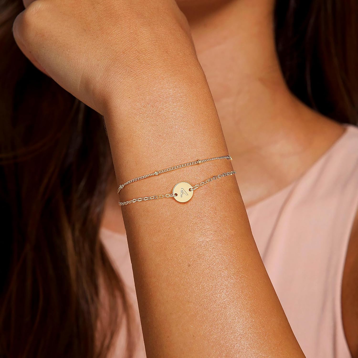 Gold Bracelets for Women Trendy - Mothers Day Gifts 18K Gold Plated Letter Initial Bracelet Dainty Disc Letter D Initial Bracelets for Women Personalized Mothers Day Gifts for Mom From Daughter - Image 4