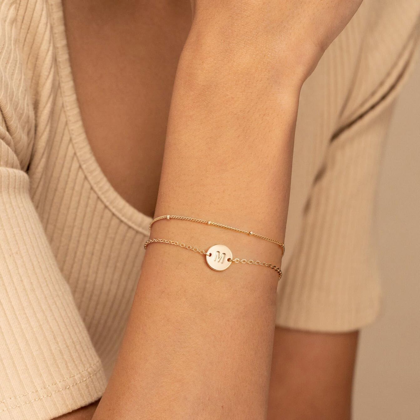 Gold Bracelets for Women Trendy - Mothers Day Gifts 18K Gold Plated Letter Initial Bracelet Dainty Disc Letter D Initial Bracelets for Women Personalized Mothers Day Gifts for Mom From Daughter - Image 5