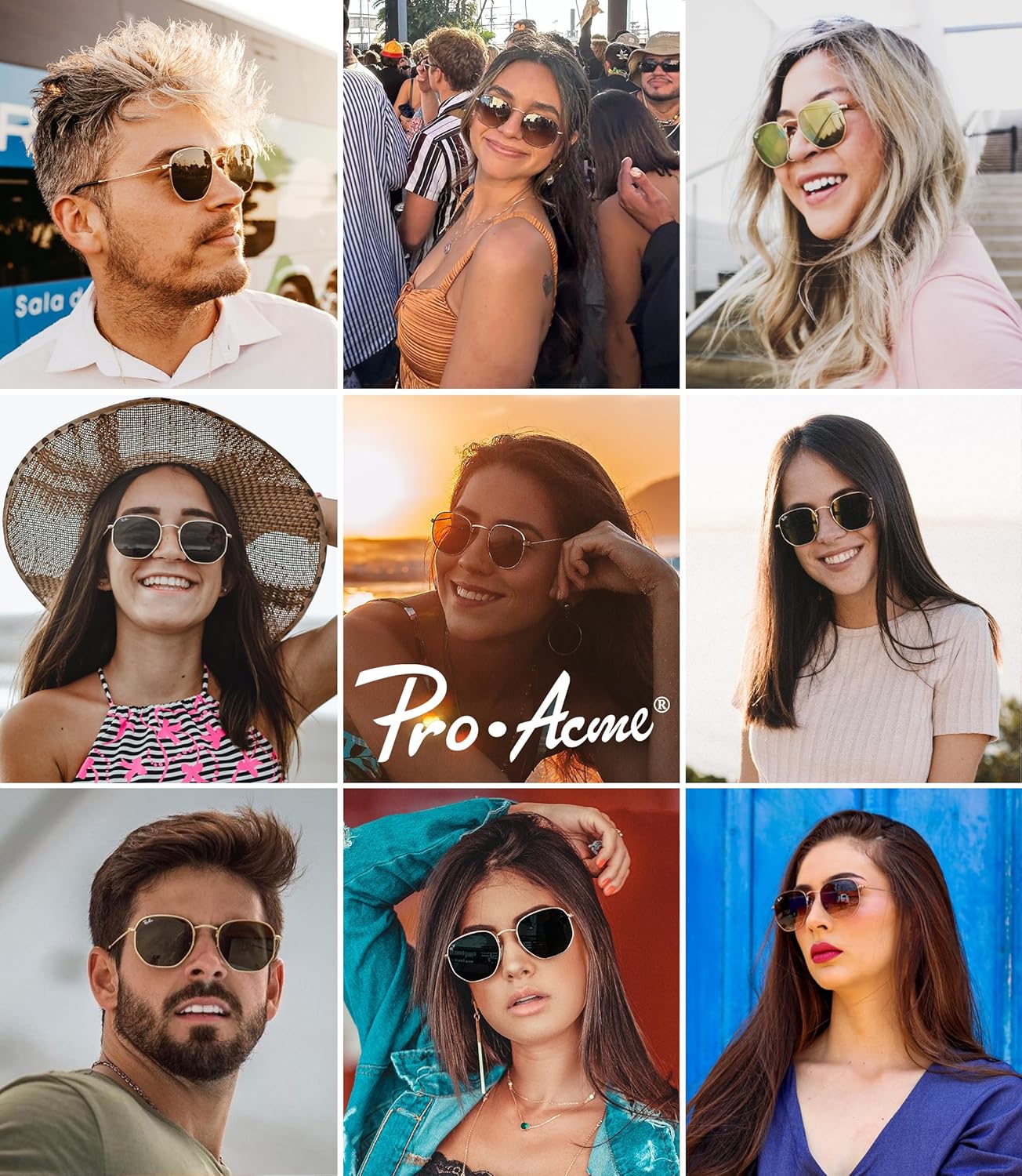 Small Square Sunglasses for Women Men 100% Real Glass Lens Hexagonal Frame - Image 2