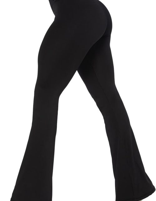 Womens Flare Leggings No Front Seam Flare Yoga Pants with Tummy Control Crossover High Waist and Wide Leg