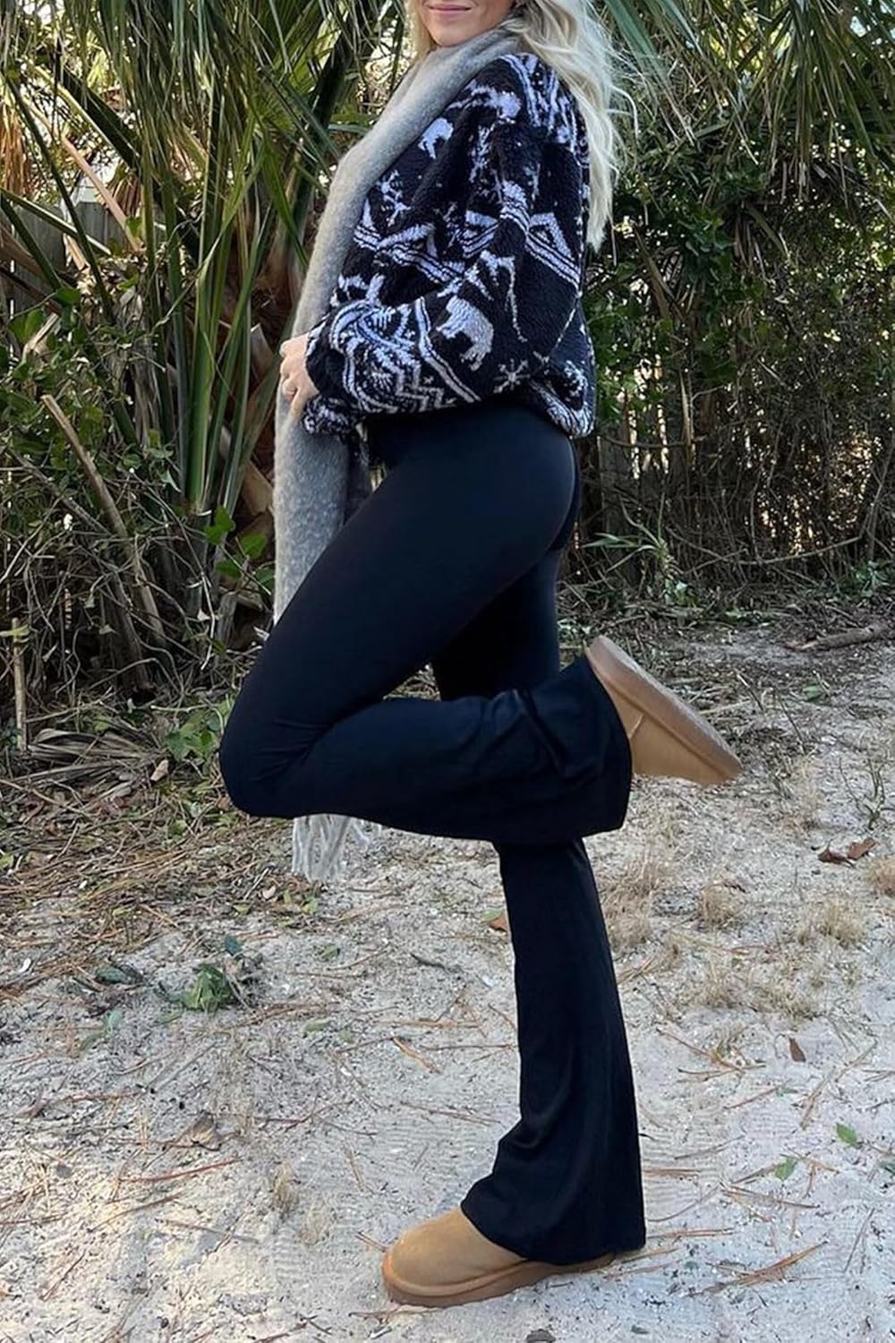 Womens Flare Leggings No Front Seam Flare Yoga Pants with Tummy Control Crossover High Waist and Wide Leg - Image 9